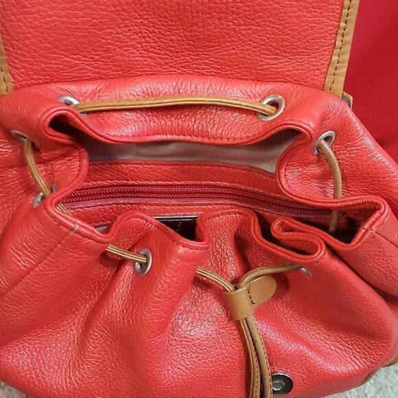 VALENTINA PEBBLE LEATHER BUCKET BACKPACK ORANGE - Picture 7 of 13